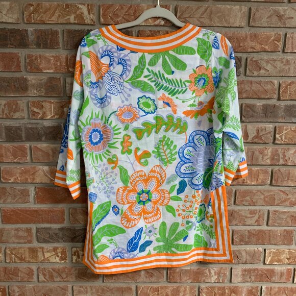 Gretchen Scott Floral Striped Women's Small V-Neck Relaxed Tunic Top Blouse EUC - Picture 2 of 12